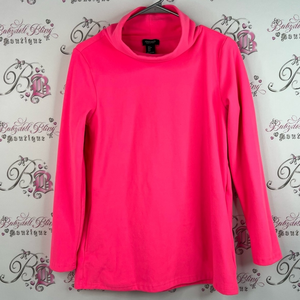 Jones New York sweater cowl neck neon bright Pink Long Sleeve Top